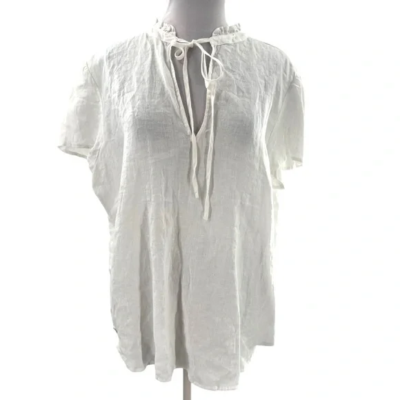 NWT Polo Ralph Lauren Crisp White Linen V-neck Tie Front Top XL - Picture 5 of 10